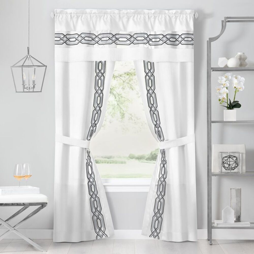 Paige Two-Tone Embroidered Window Curtain Set, Blue, 55" x 84"